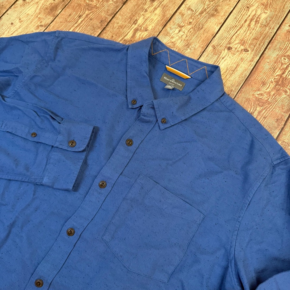 LL Bean Signature Slim Fit Button Up Shirt Mens XL Blue Speckled Flannel
